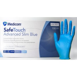 Рукавички оглядові нітрилові текстуровані без пудри нестерильні SafeTouch®Advanced™Slim Blue блакитні (3,0 г)